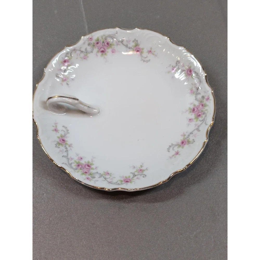 Vintage Lefton China Lemon Dish Pink Roses Gold Trim Scalloped KF1379R Japan 6in